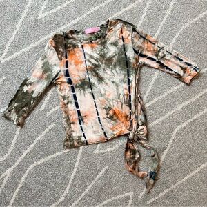 Junee Junior Olive Navy Orange Tie Dye Tie Waist Long Sleeve Tshirt